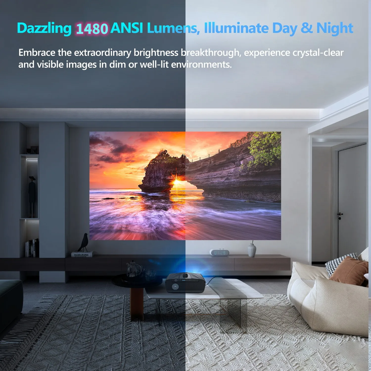 4K TV Projector for Smartphone Android 9.0 Bluetooth Wifi Home Theater Outdoor 1480ANSI portable projector