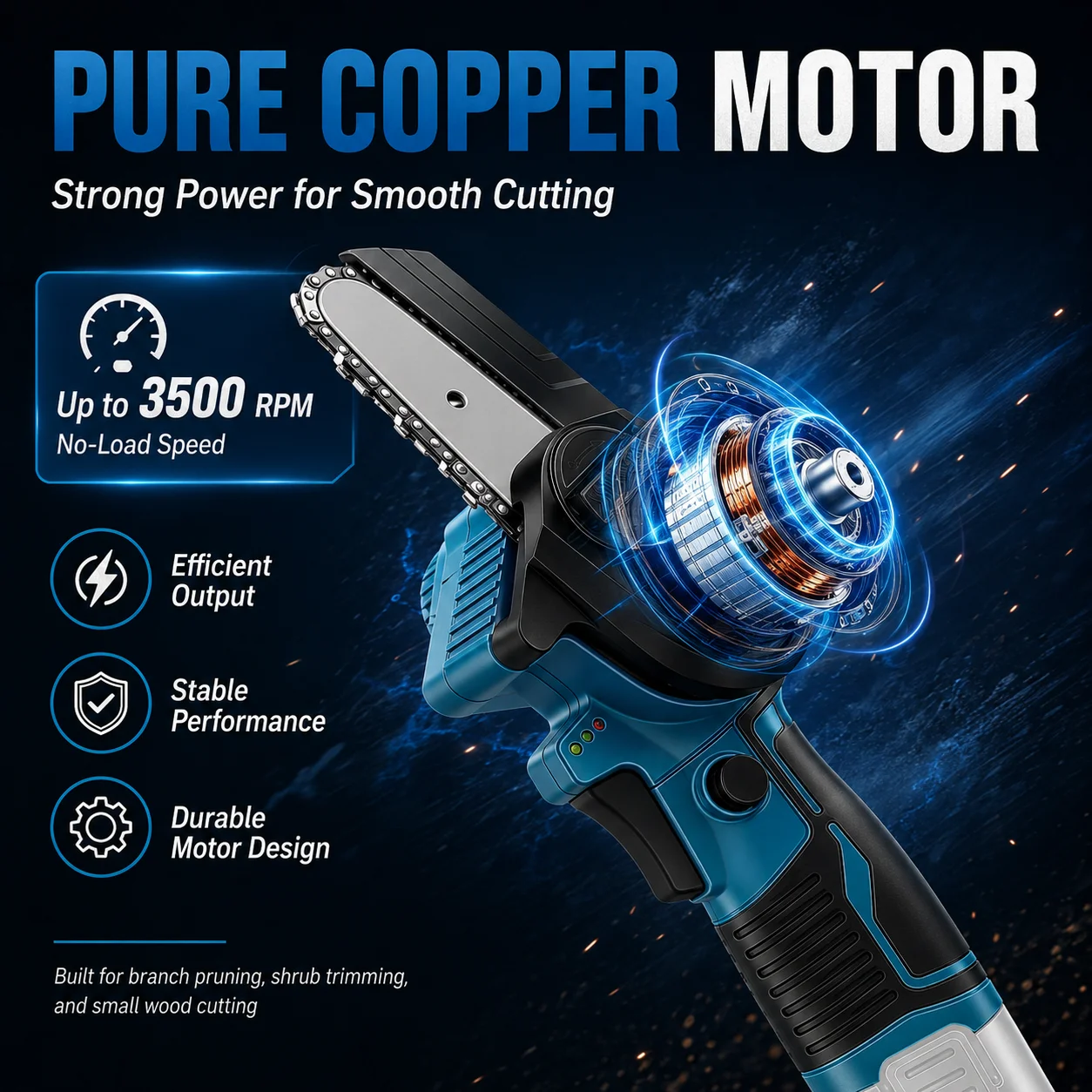 HIPPCRON 3500RPM 4인치 무선 전기톱 충전식 브러시리스 전기 전정톱 나무 가지 절단용
