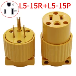 Enhanced Industrial Power Socket Plug - 15A, 3 - Pole, Locking Connector, Yellow - US Plug (Male Female 515)
