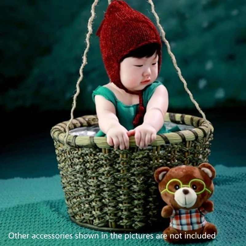 

L5YF Newborn Photography Props Retro Rattan Basket Hand Woven Baby Posing Background