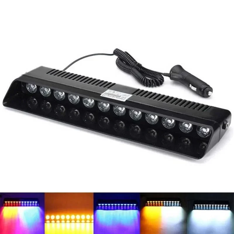 12LED Car LED Strobe Lamp Red/Blue White Signal Lamps Police Lights Flash Dash Emergency Flashing Windshield Warning Light 12V