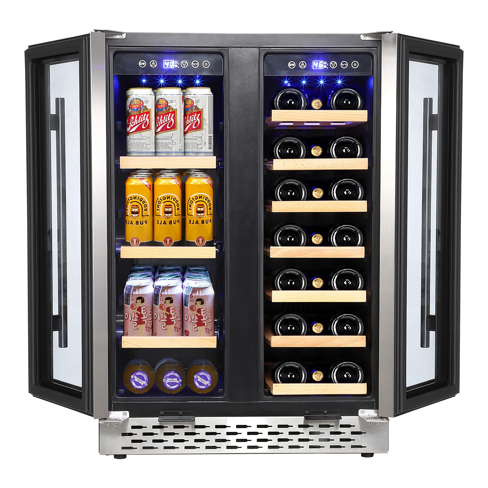 Wine and Beverage Refrigerator 24 Inch Dual Zone Wine Cooler with 40 Bottles Capacity, 120L Built-in and Freestanding