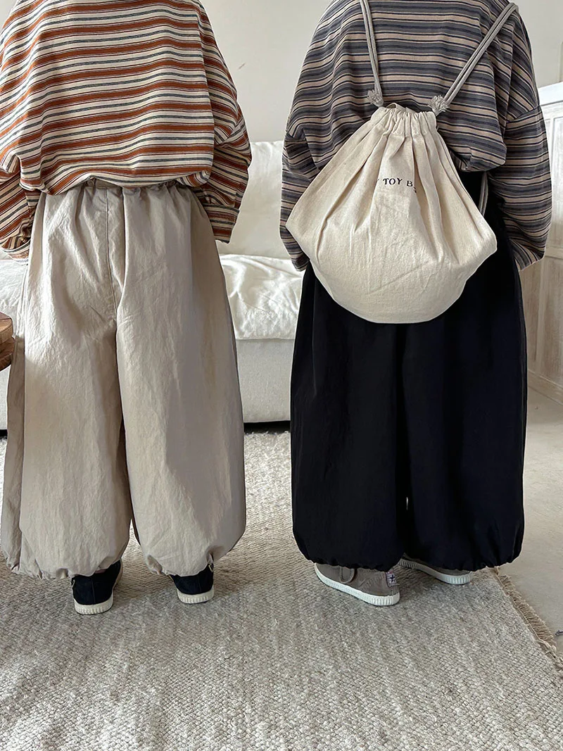Autumn Kids Casual Wide Leg Pants Solid Color Drawstring Trousers