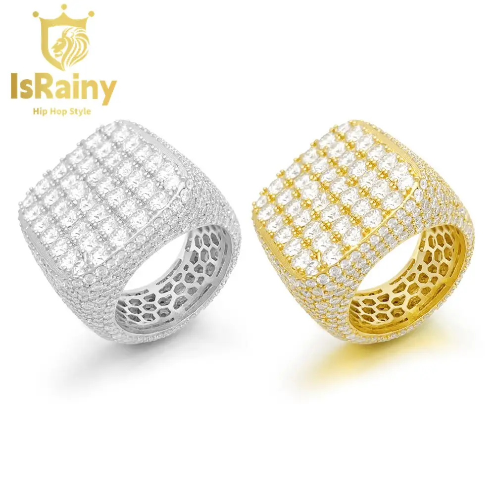 

IsRainy Hip Hop Rock 100% 925 Sterling Silver Round Cut VVS1 D Color Real GRA Moissanite Diamonds Ring Fine Jewelry Pass Test