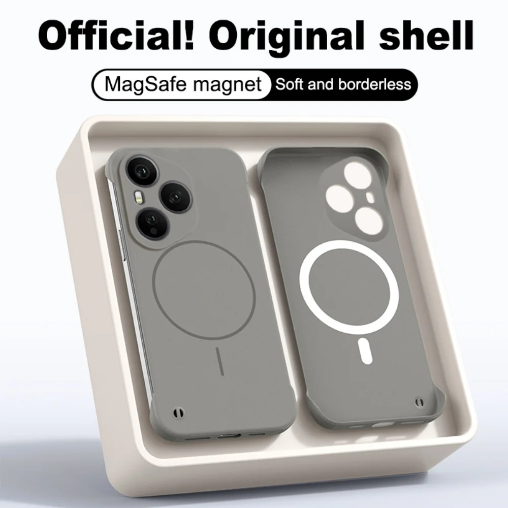Luxury Frameless Magnetic Phone Case with Wireless Charging and Non-Slip Bumper Cover