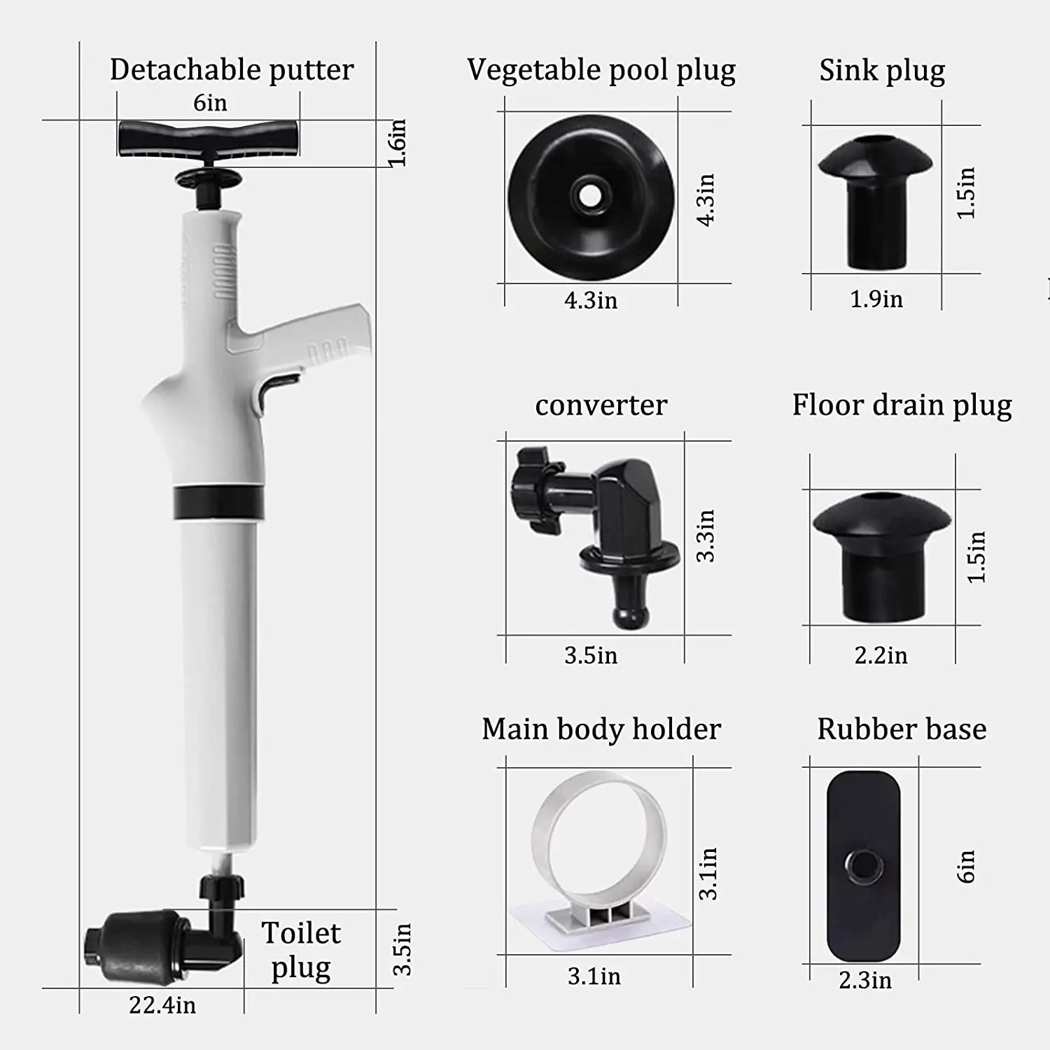 Toilet Plunger Set, Drain Clog Remover Tools High Pressure Air Drain  Blaster with Visual Barometer, Stainless Steel Toilet Unclogger Toilet  Snake for