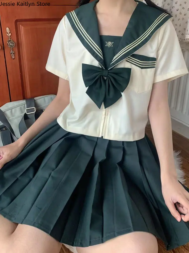 Conjunto de uniforme escolar japonês JK estudante, doce kawaii, vintage, meninas  bonitas, camisa azul marinho, mini saia plissada, verão - AliExpress