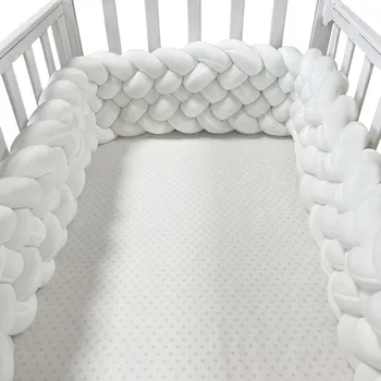 White Braided Crib Bumper Knotted Rope Ball Kont Pillow Baby Safety Bed Rail Soft Cushion Anti Collision Guard for Kids Nursery 1