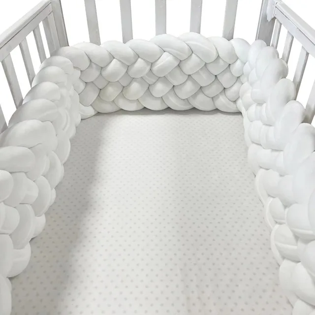 White Braided Crib Bumper Knotted Rope Ball Kont Pillow Baby Safety Bed Rail Soft Cushion Anti Collision Guard for Kids Nursery 1
