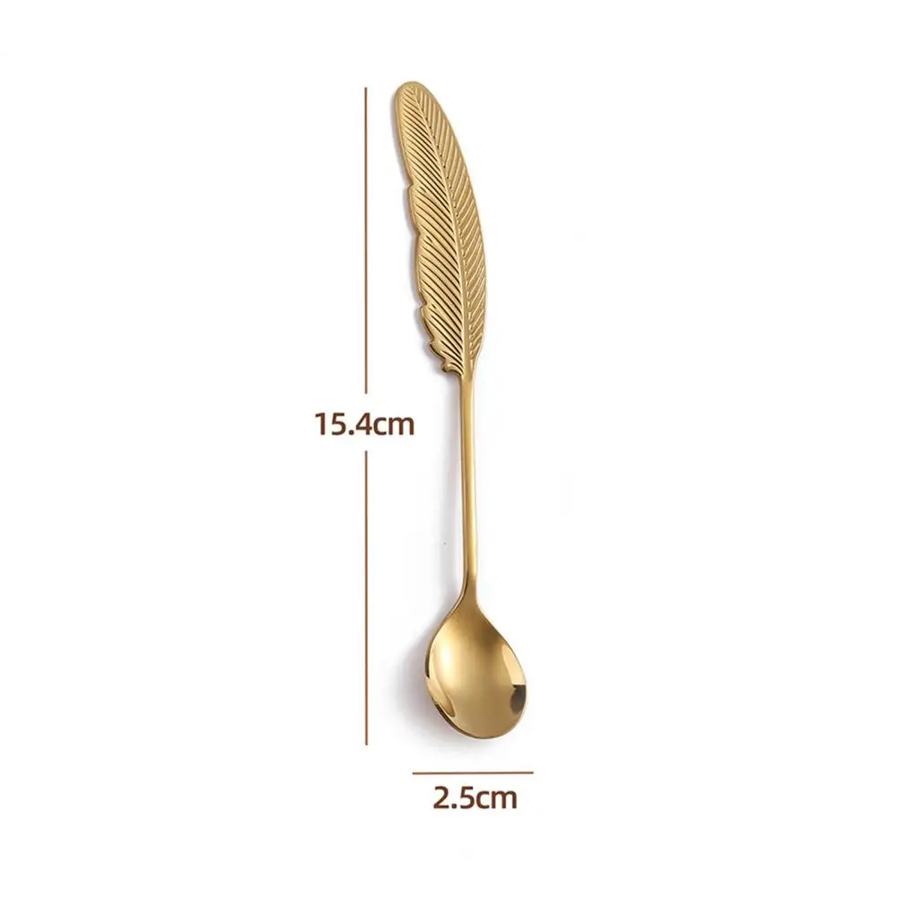 15.5cm Coffee Spoon Feather Shape Handle 304 Stainless Steel Tea Dessert Mixing Spoon Stirring Dinnware Home Kitchen Accessories