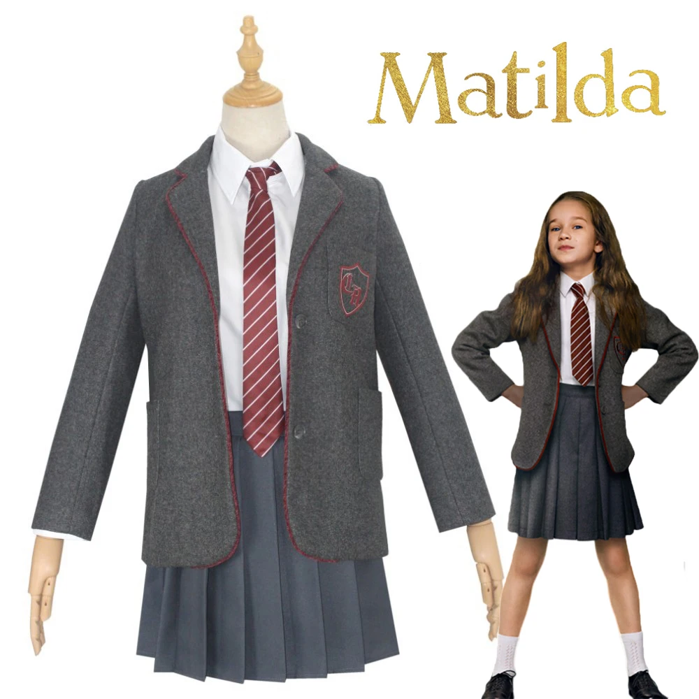 Film Matilda Costume Cosplay Uniforme Scolastica Cappotto Gonna Cravatta Roald Dahl Matilda Cosplay Abiti Da Scuola Di Halloween Per Bambini Ragazze