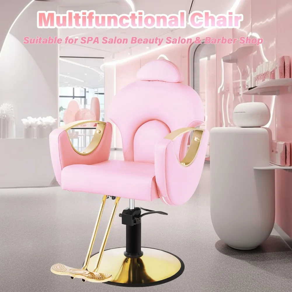 Pink Salon Baber Chair, Reclining Salon Chair for Hair Stylist for