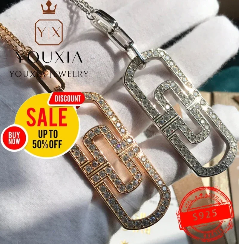 1:1 Hot selling European and American s925 Silver simple design party fashion diamond Necklace Luxury Jewelry necklace for women