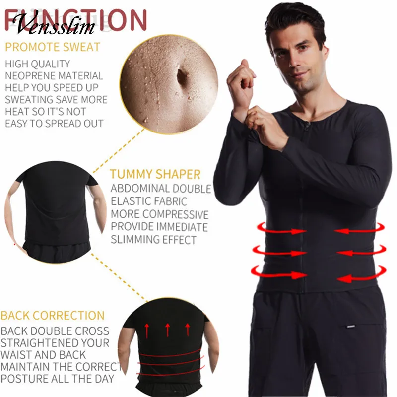 Men Sauna Waist Trainer Tops Sweat Shapewear Shirt Slimming Zipper Thermal Body Shaper body shaper waist trainer slimming vest