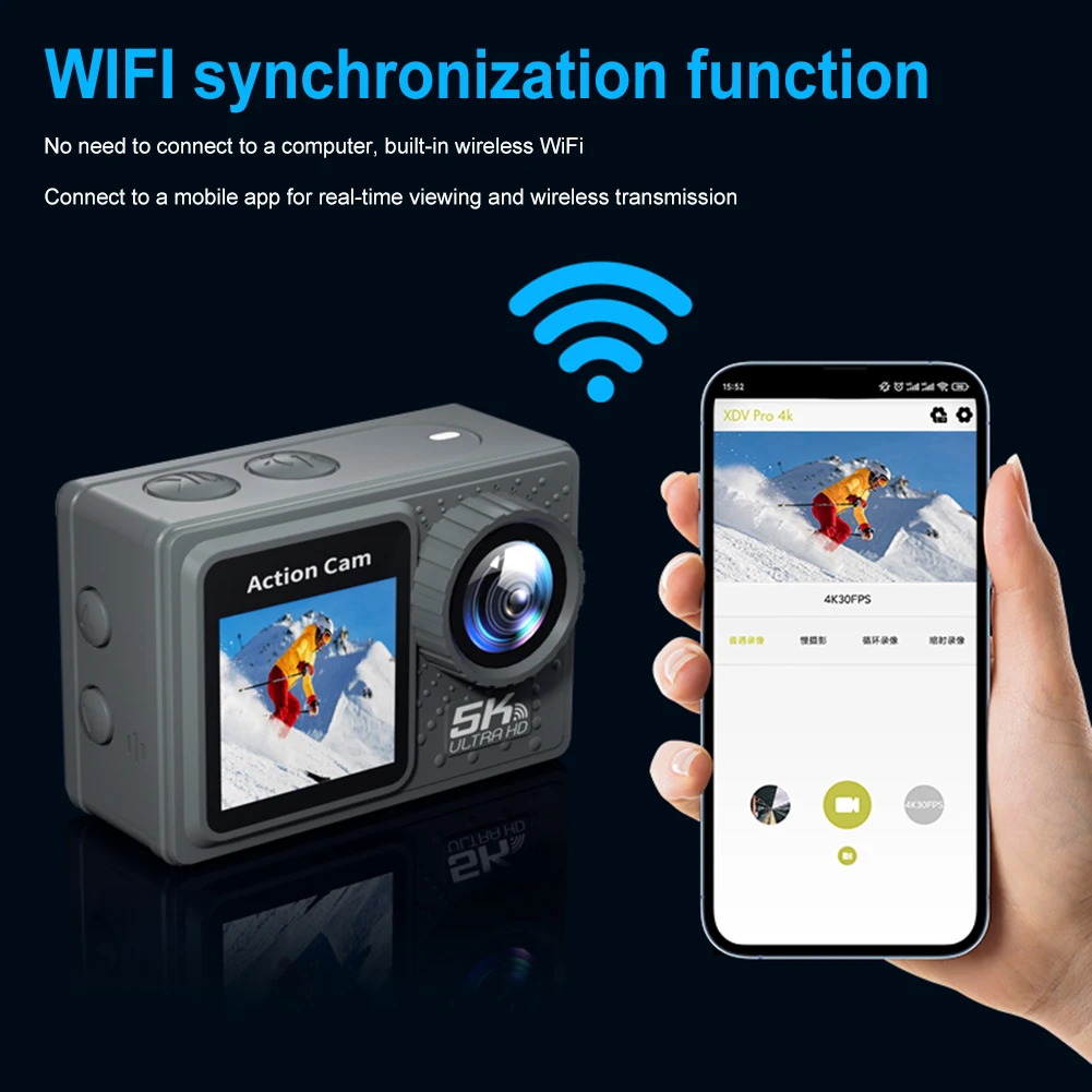 5K 4K 60FPS Action Camera Anti-shake WIFI Camera Dual Screen 170° Wide Angle 30m Waterproof Sport Camera with Remote Control 4