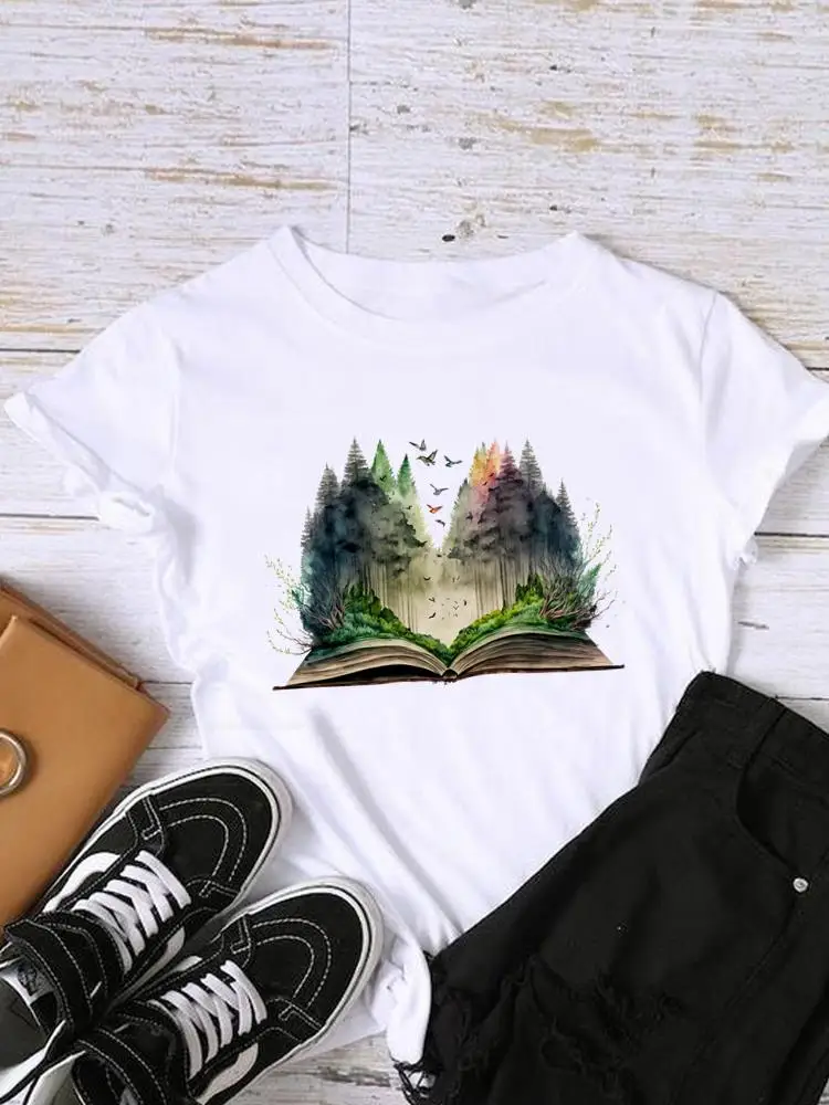 

Adventure Trend Cute 90s Lady Female Short Sleeve Print Fashion Women Shirt O-neck Tee Top Clothing Clothes Graphic T-shirt