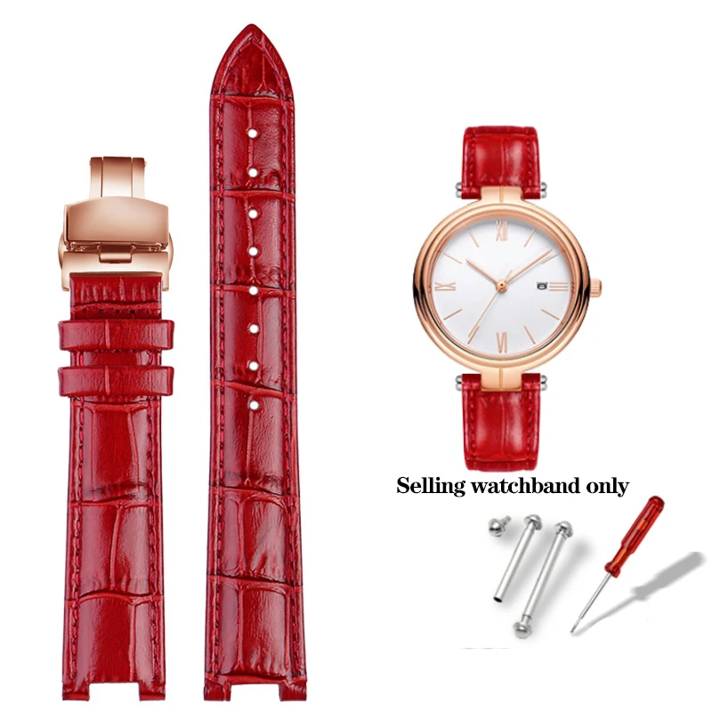 thumbnail image 1 of Correa de reloj de piel de vaca para Ros-sini 516752 616764 517784 5758G Correa de cadena de reloj con muesca Pulsera roja para hombres y mujeres 14 mm 16 mm 18 mm, 1 of 5