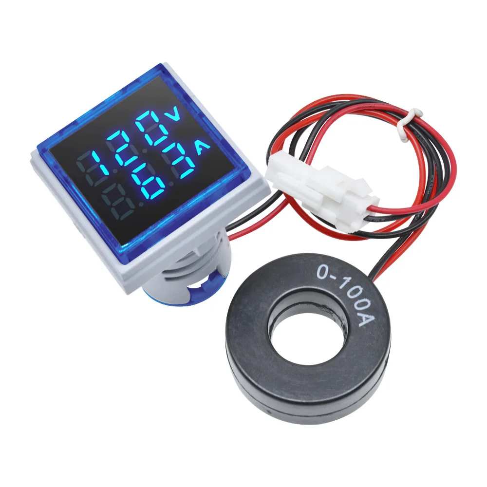 Misuratore di corrente di tensione ,AC60-500V 0-100A 20-75Hz Misuratore digitale Quadrato Display a 3 cifre Corrente di tensione AC Tester Hertz , Voltmetro Amperometro Indicatore di frequenza(bianca