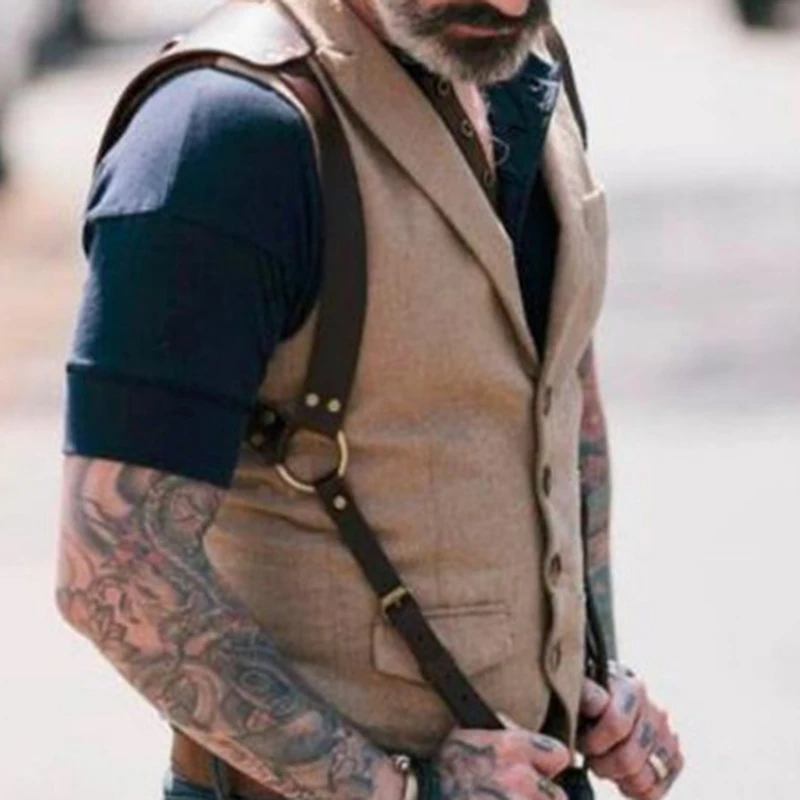 

Men's Suspenders Vintage Leather Straps Braces Suspender Men Harness Punk Chest Shoulder Belt Strap Fashion Apparel Accessories