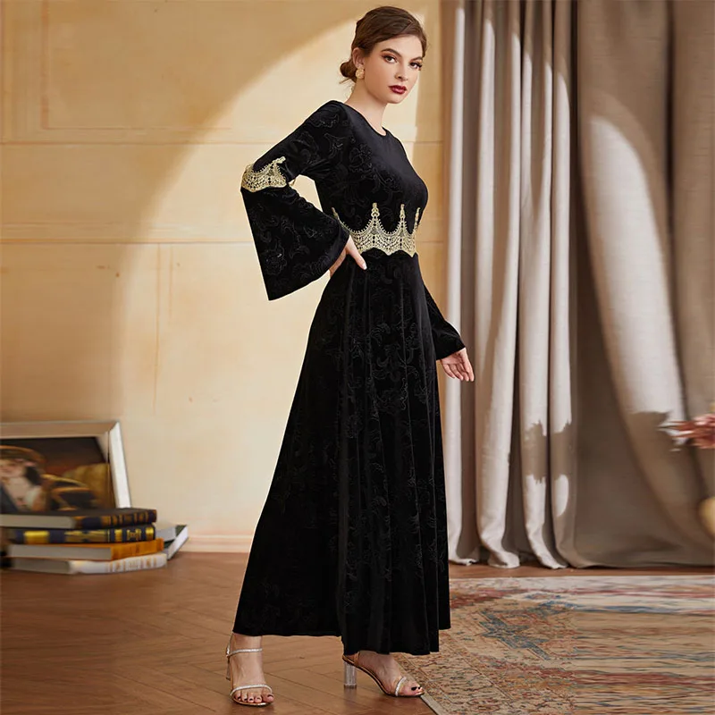 Party Dress For Women Muslim Middle East Islamic Fashion Velour Clothing Autumn Winter Turkey Dubai Lady Abaya Elegant Kaftans