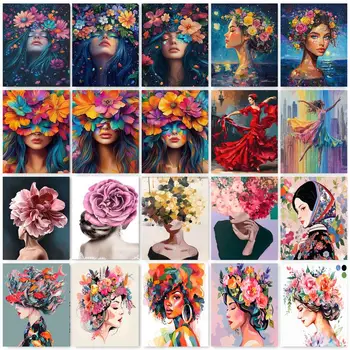 GatyzQuantité-Peinture par numéros pour femme, dessin sur toile, cadeau d'art peint à la main, bricolage, kits de fille de fleur, décoration de la maison 1