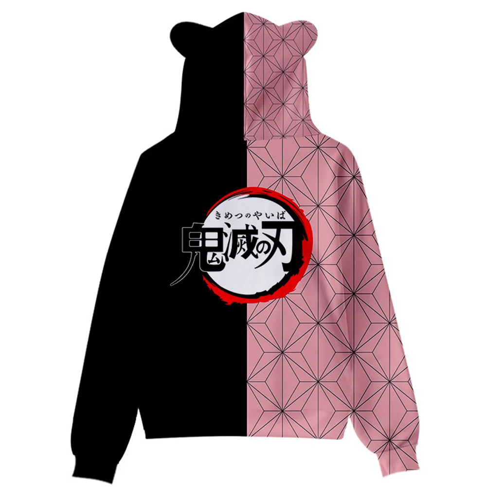 Demon Cos Slayer Nezuko Cosplay Hoodie with Ear Pullover Sweatshirt Streetwear For Men Women Nezuko Clothes Fantasia Suit zip up hoodie sweatshirt jacket fleece hoodies print hoodies solid color hoodies