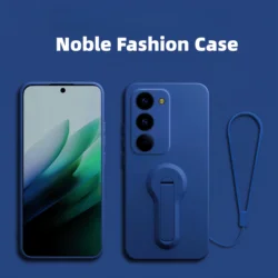 Slim Silicone Phone Case with Stand and Wrist Strap - Shockproof Protective Bumper Cover - Redmi 15 5G (169mm) (Deep Blue)