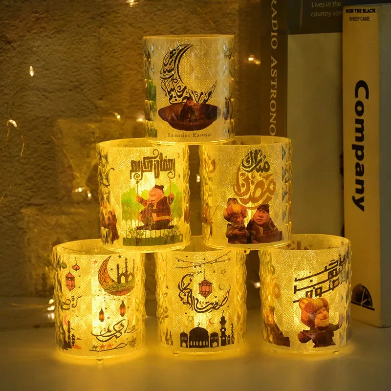 Eid Mubarak LED Candle Cup with Lights Ramadan Home Decoration Table Night Lamp Eid Al Adha Gifts Islamic Muslim Party Supplies