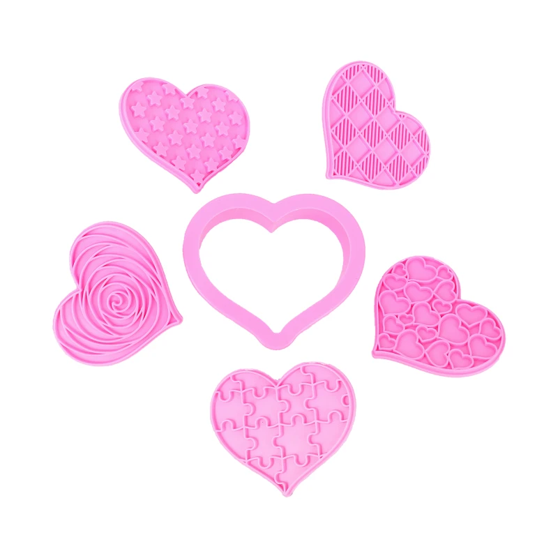 Heart Shape Stamp Polymer Clay Cutting Mold Valentine's Day Rose Pattern Embossing Texture Decoration 6pcs Pottery Tools polymer clay tools clay sculpting tools pottery sculpting tools clay craft tool