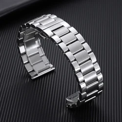 Solid Stainless Steel Watch Strap with Butterfly Buckle - Sports Metal Bracelet - 22mm (Silver)
