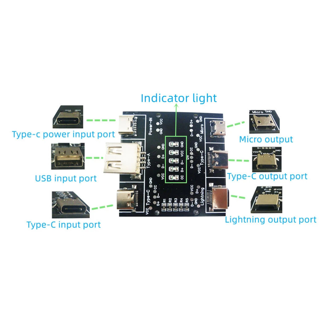 Multifunction USB Cable Tester USB A to Type-C Micro Short Circuit on off Data Cable Test Tool UD11A03 DC 5V 10-20MA