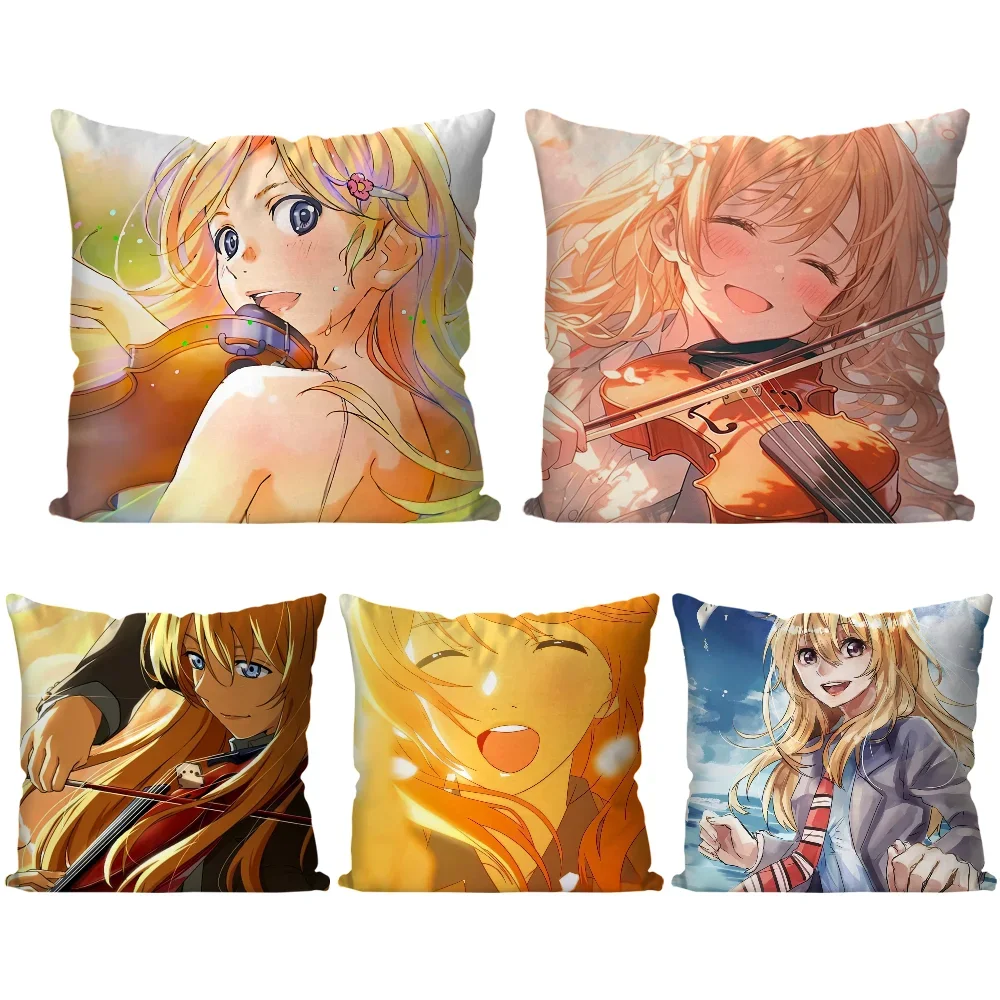 1pc Kawori Miyazono Animation Your Lie In April Pillow Case Square Pillow Bedroom Sofa LeisureCarLivingRoomHome Decoration 40X40 2
