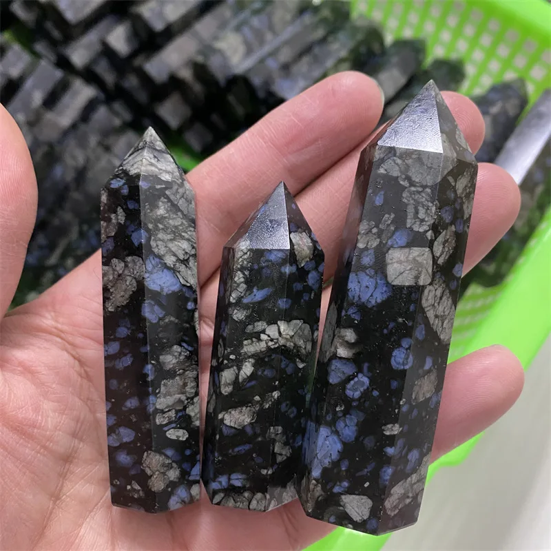 

Natural Blue Amphibole Crystal Pointed Wand Reiki Hexagonal Column Mineral Stone Metaphysical Healing Collectibles Home Decor
