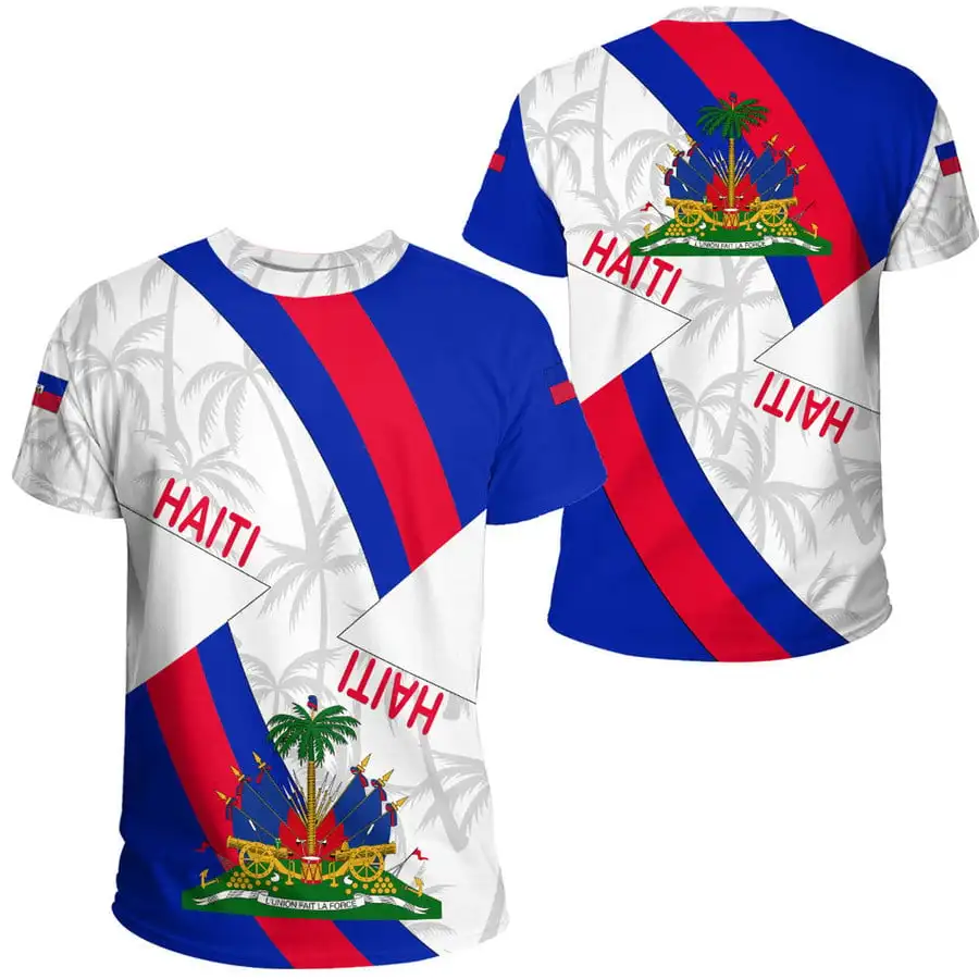 

Men and Women's National Emblem Large T-shirt 3D Printed Retro Street Clothing Haiti Island Fun Summer Short Sleeved Shirt