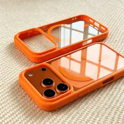 Stylish Transparent Acrylic Back Cover with Magsafe Wireless Charging Compatibility - iPhone 15 Plus (Orange)