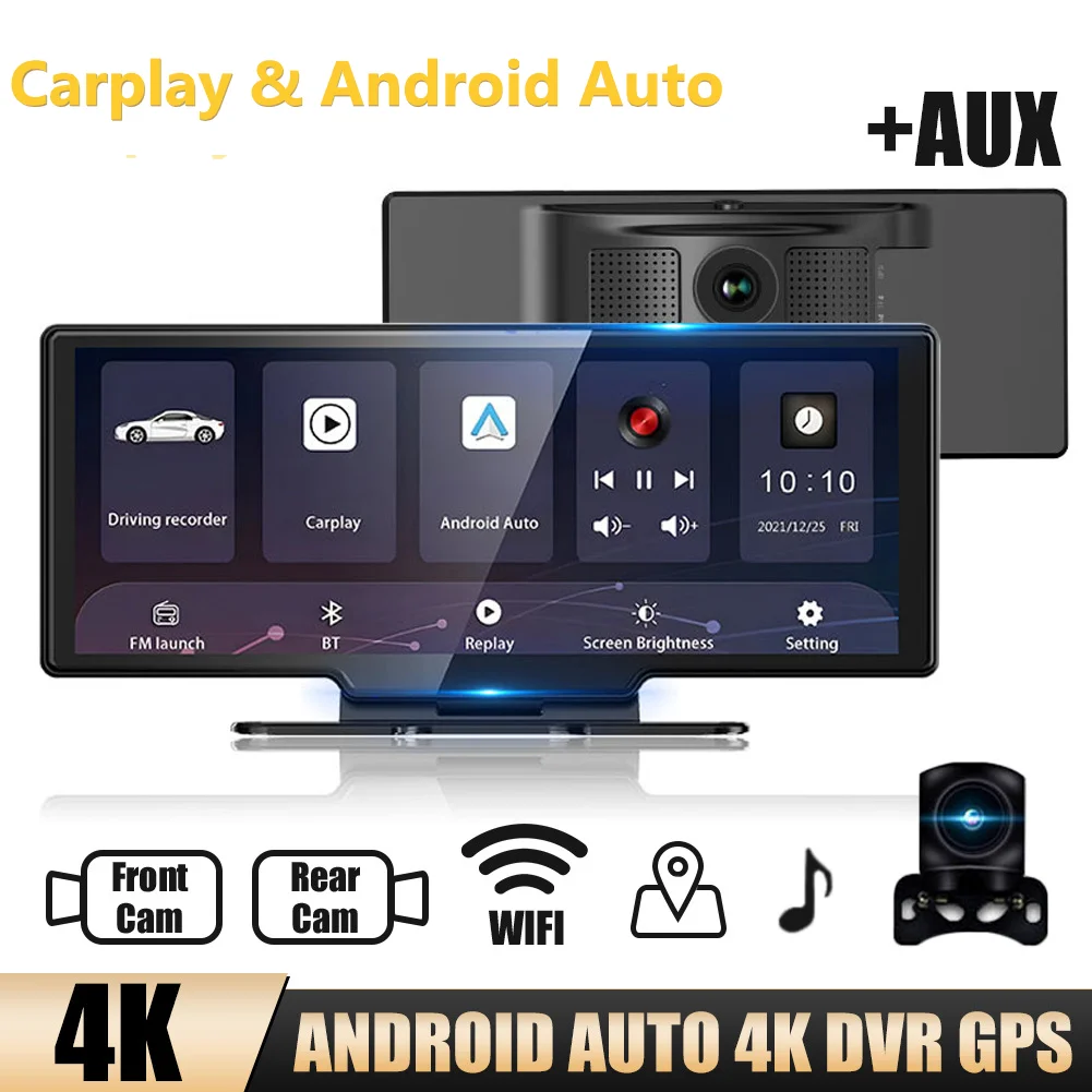 

10.26" Dash Cam Rearview Camera Wifi Carplay & Android Auto 4K DVR GPS Navigation Video Recorder Dashboard Dual Len 24H Park AUX