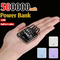 500000mAh Mini Power Bank Built-in 4 Cables Large Capacity Super Fast Charging External Battery for IPhone Samsung 2026 New