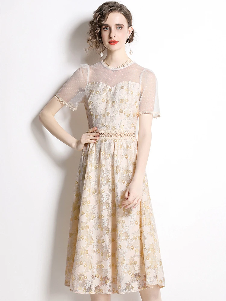Mona Vestido Midi de Manga Larga con Cuello Redondo