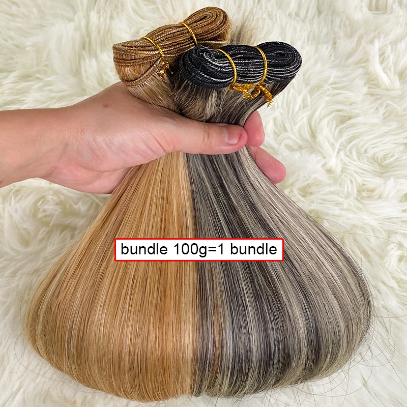 Straight Human Hair Weft Bundles European Remy Natural Human Hair Extension 18"-30" Can Curly Weaves Blonde For Salon