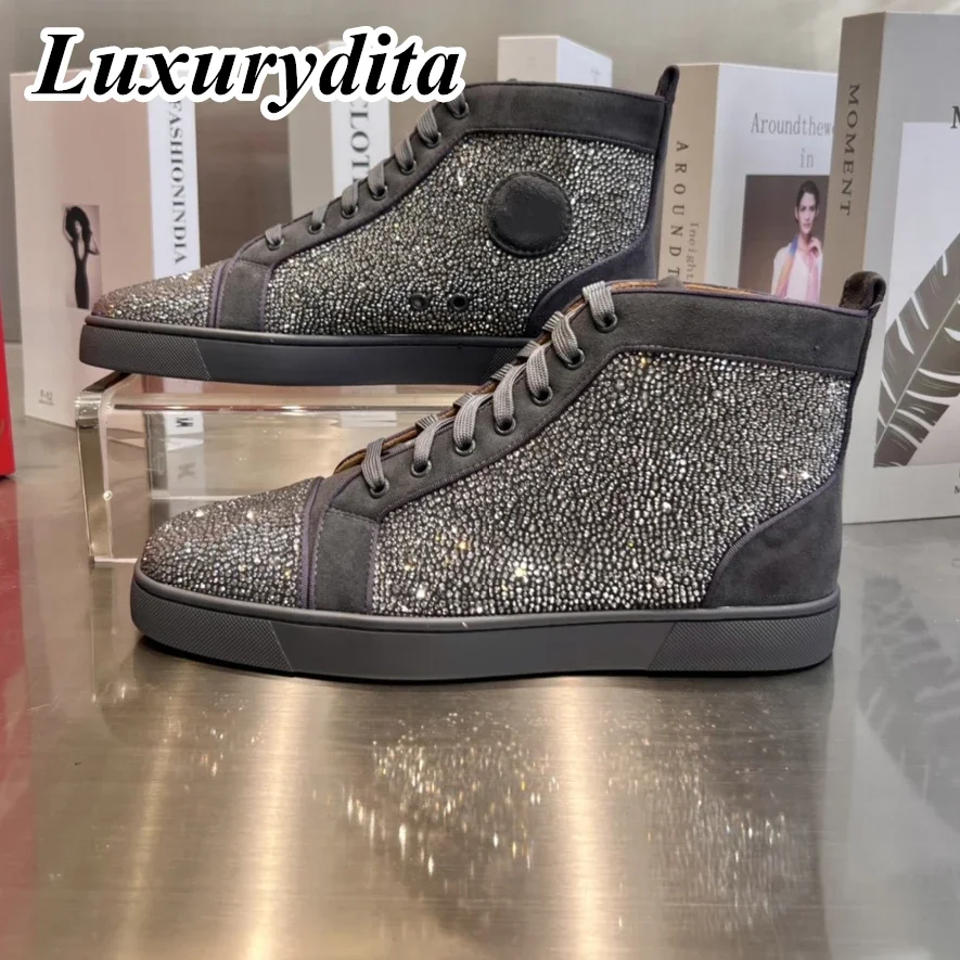 LUXURYDITA Designer Men Casual Sneakers Real Leather Rivet Luxury Womens Tennis Shoes 35-47 Fashion Unisex loafers HJ376
