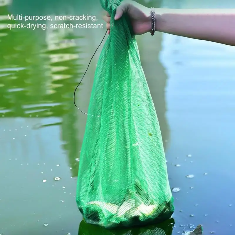 Portable Nylon Fish Storage Bag Drawstring Fishing Net Pouch Capacity Fishing Supplies for Outdoor Use Wide Long