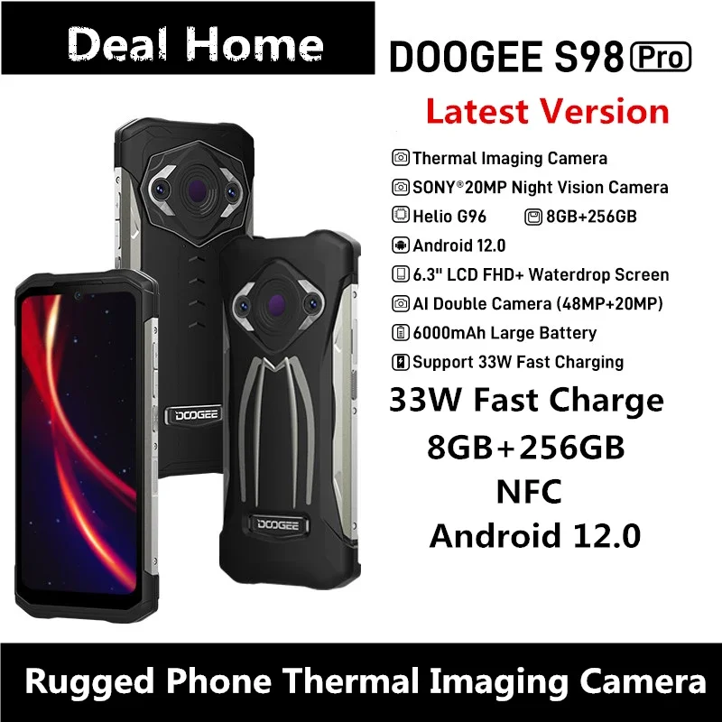 Doogee S98 Pro Octa-core Android 12 FHD+ NFC OTG fingerprint scanner  barometer 48MP camera 20MP Nignt Vision Thermal Imaging Dual SIM IP68/IP69K  & MIL-STD-810H