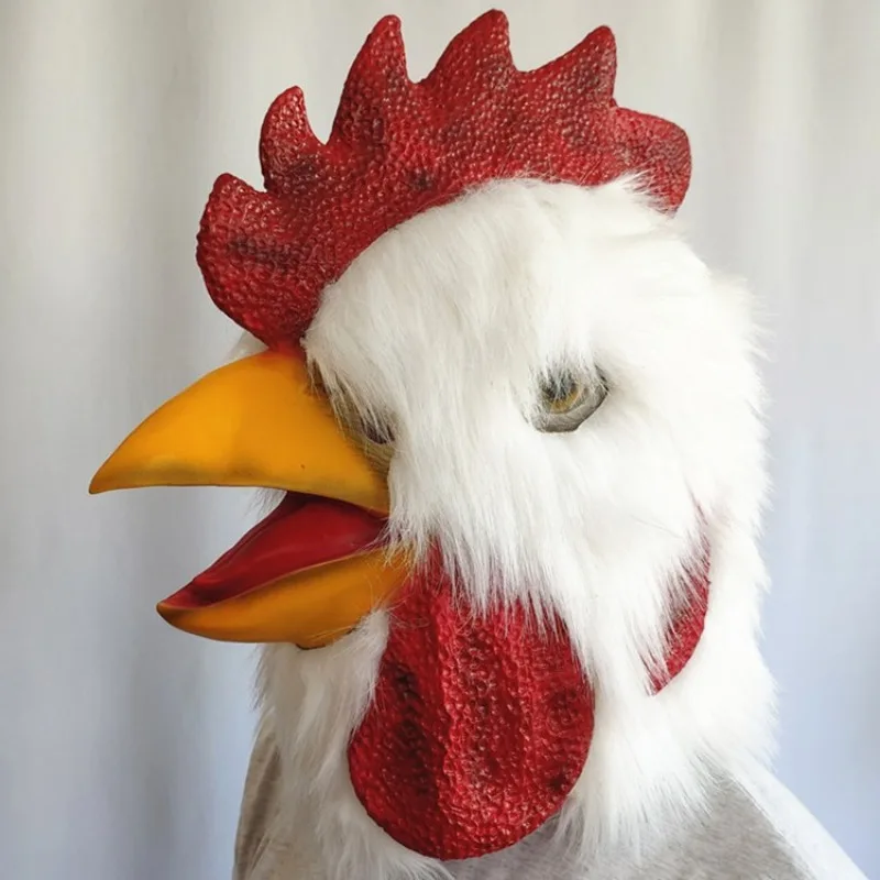 Rooster Head Cover Mask Full Face Chicken Head Headgear Latex Animal Halloween Party Cosplay Props Latex Mask Funny Dress Up