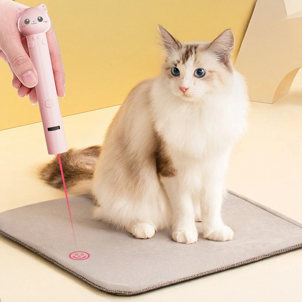 Interactive Cat Toys Adjustable Patterns Training Chaser Interactive Toy Cat Laser Toy with Feather Bell Stick for Indoor Cats