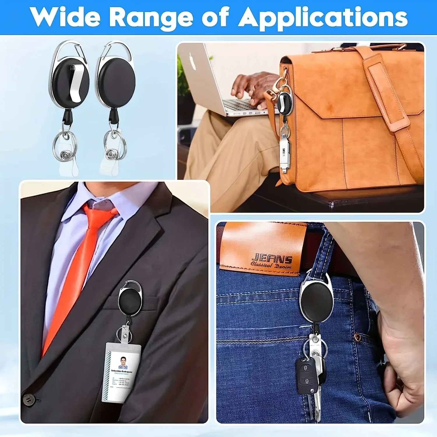 3/5PCS Retractable ID Badge Holder 360&deg; Swivel Clip Belt Carabiner Keychain Ring Snap Hook PVC Reel Strap