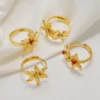Anniyo African Flowers Rings With Red and Clear Rhinestone for Women Girls Gold Plated Mayotte Jewelry #345306 5