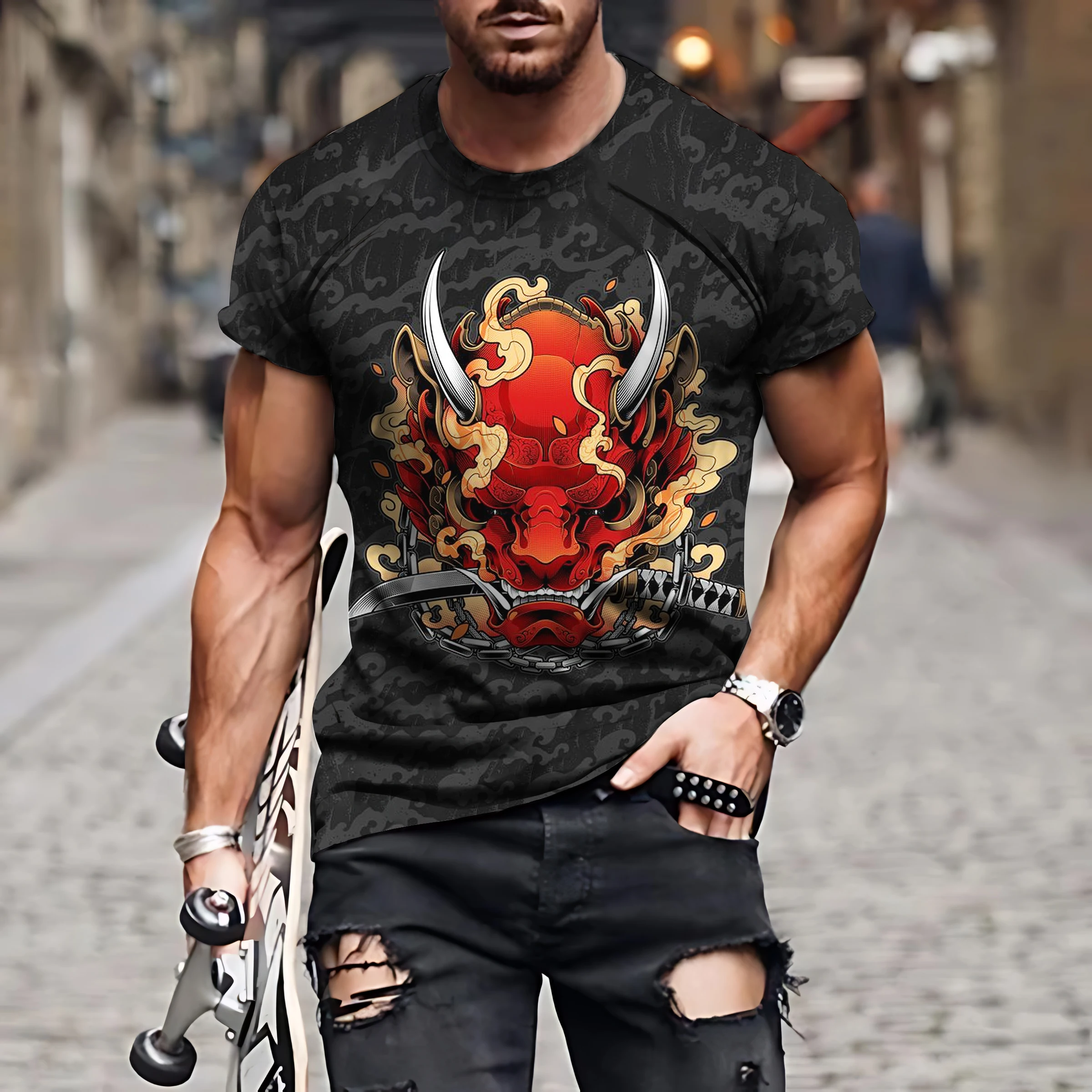 

Street T-shirt Y2K Harajuku Hip Hop retro Face Print 3D Printed oversized T-shirt Male rock O collar casual trend Fashion short