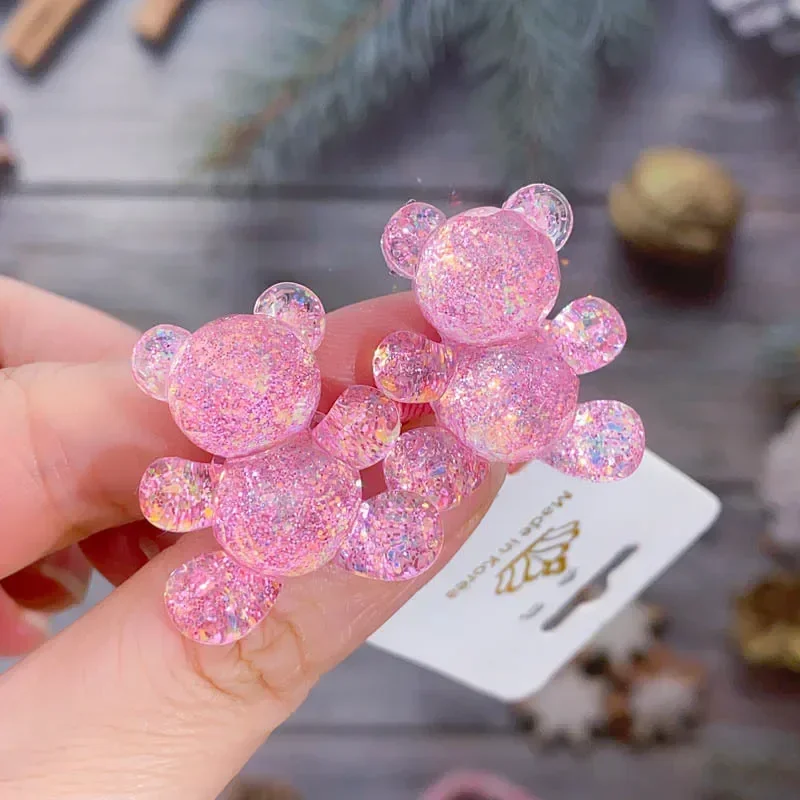 Children Korean Cute Fashion Glitter Bear Elastic Hair Bands Baby Hair Rope Ties Barrettes Headwear for Girls Kids Accessories