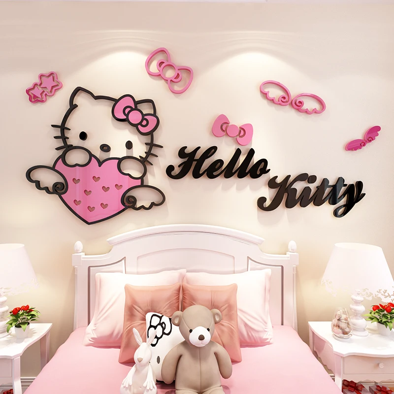 Hello Kitty милые Креативные персональные 3d стерео наклейки на стену девушка комната