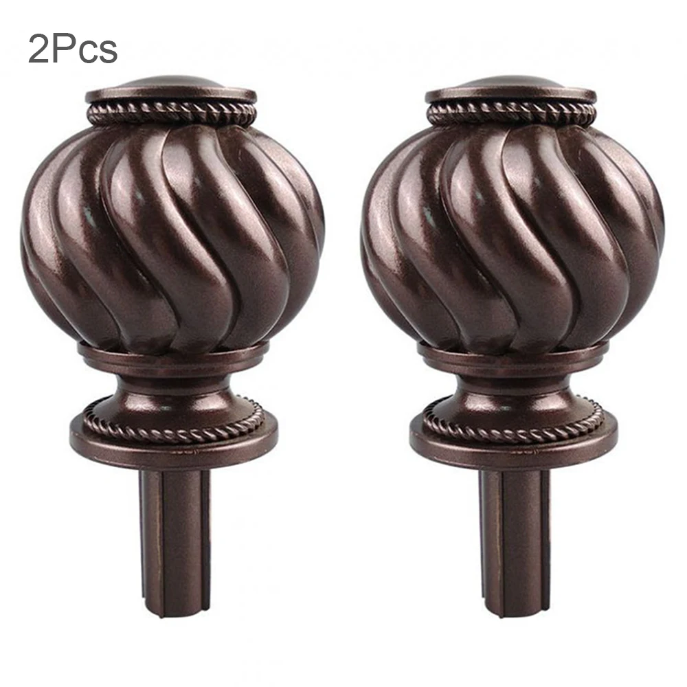 

2pcs Window Drapery Brown Curtain Rod End Drapery Pole Rail Decorative Heads Decors for Curtain Poles
